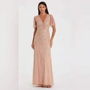 NEW MAC DUGGAL Pink Embellished Flutter Sleeve Gown – Size 8 – Style 35109